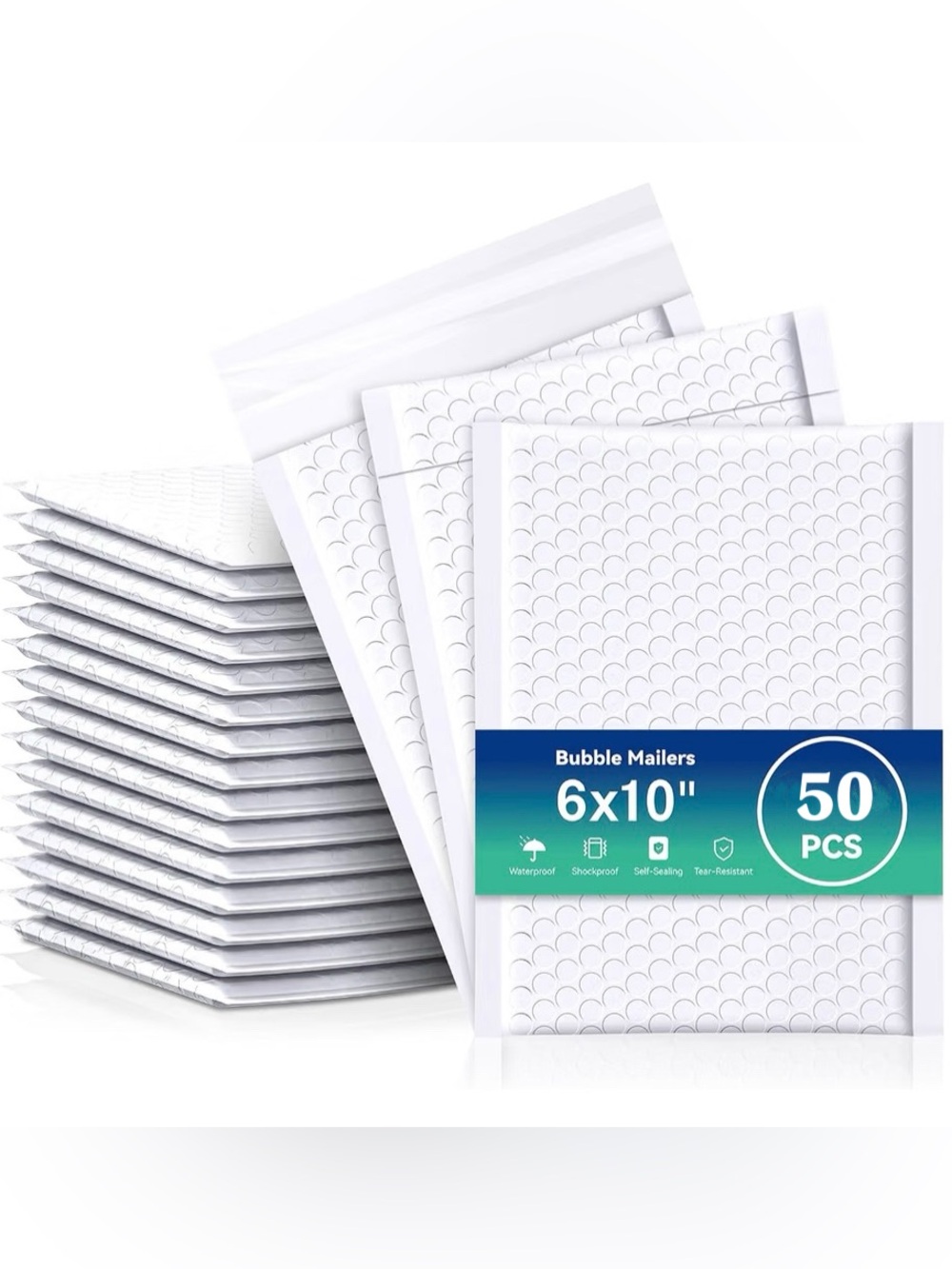 Bubble Mailers 6x10" 50 Pack: Self Seal Mailing Envelopes White